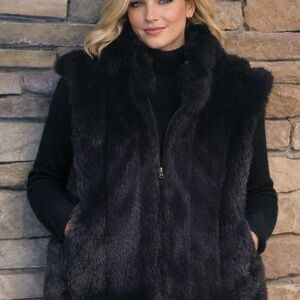 Coaco New York Women’s L Faux Mink Fur Vest Black Full Zip EUC